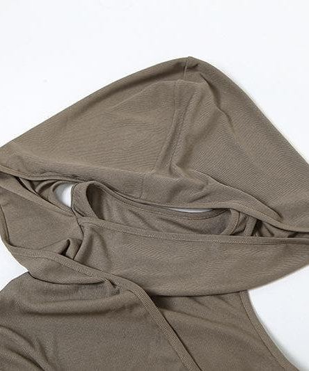 Effortless Autumn Style: Hooded Maxi Dress with High Slit & Arm Warmer Set