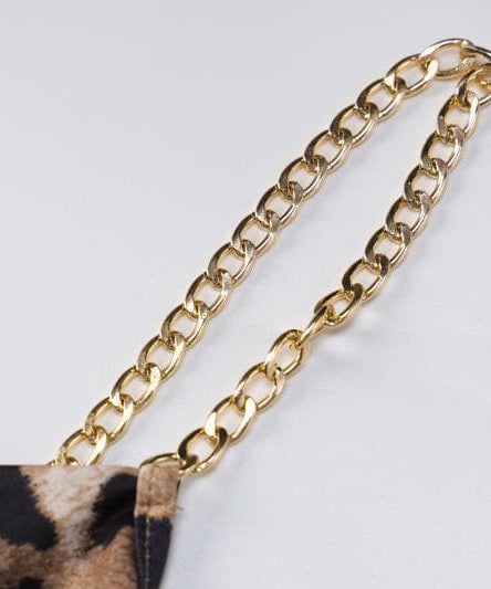 Unleash Your Inner Wild: Daring Leopard Print Cowl Neck Maxi Dress with Gold Chain Straps & High Slit - Fall & Holiday Glam