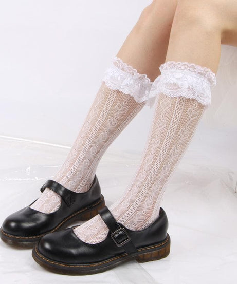 Sweetheart Lace Ruffle Knee-High Socks | Delicate Heart Knit | Cozy Fall & Coquette Style