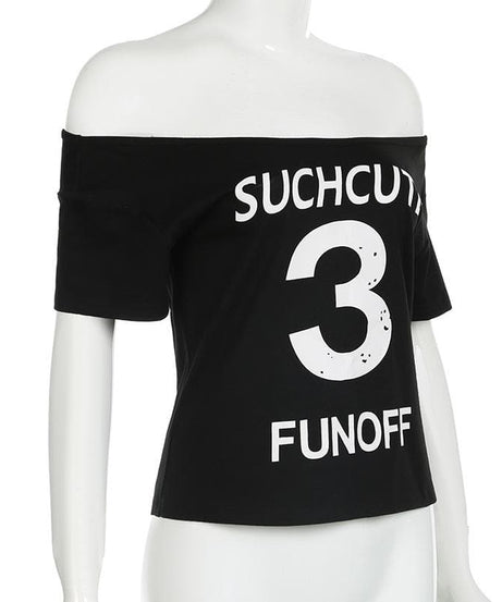 Such Cute 3 Fun Off Off-Shoulder Graphic Top - Trendy Black Fall Tee for Women