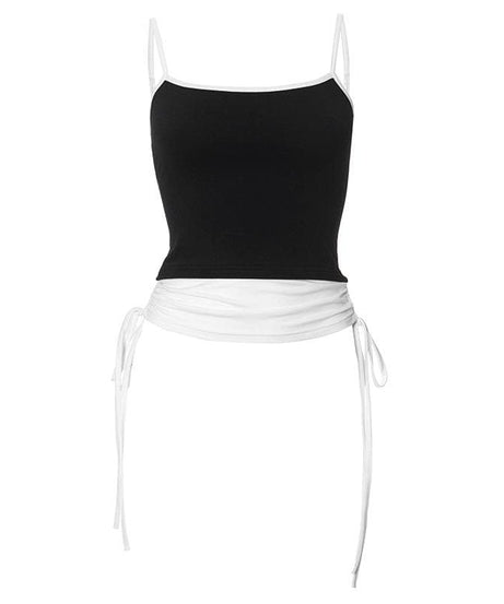 Chic Black & White Drawstring Ruched Cami Crop Top - Your Versatile Fall Layering Essential