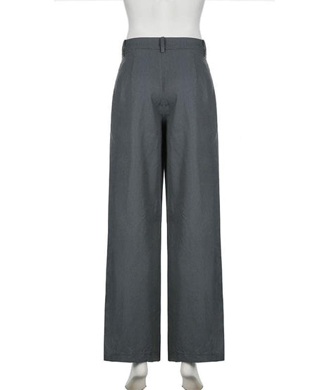Women's Effortless Wide Leg Trousers - Dark Grey Fall Style with Stretch & Flattering Medium Rise