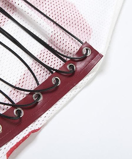 Varsity Vibe '06' Halter Crop Top - Y2K Mesh Cowl Neck for Game Day Style