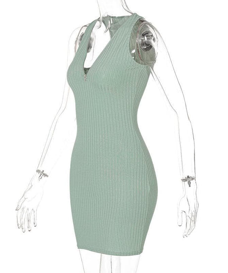 Sleek & Chic Ribbed Zip-Front Mini Dress - Your Go-To Fall Staple