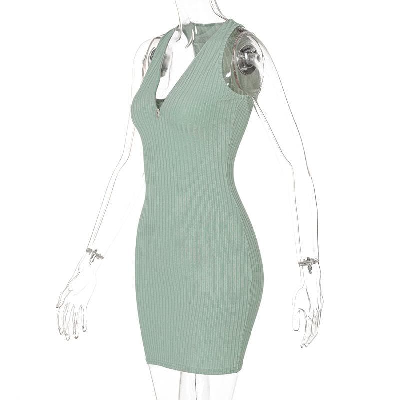Sleek & Chic Ribbed Zip-Front Mini Dress - Your Go-To Fall Staple
