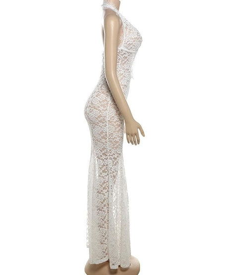 Daring White Lace Halter Cut-Out Maxi Dress - The Ultimate Statement for Fall Galas & Holiday Celebrations