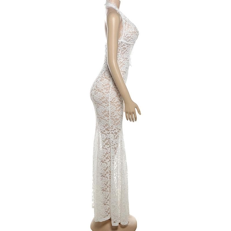 Daring White Lace Halter Cut-Out Maxi Dress - The Ultimate Statement for Fall Galas & Holiday Celebrations