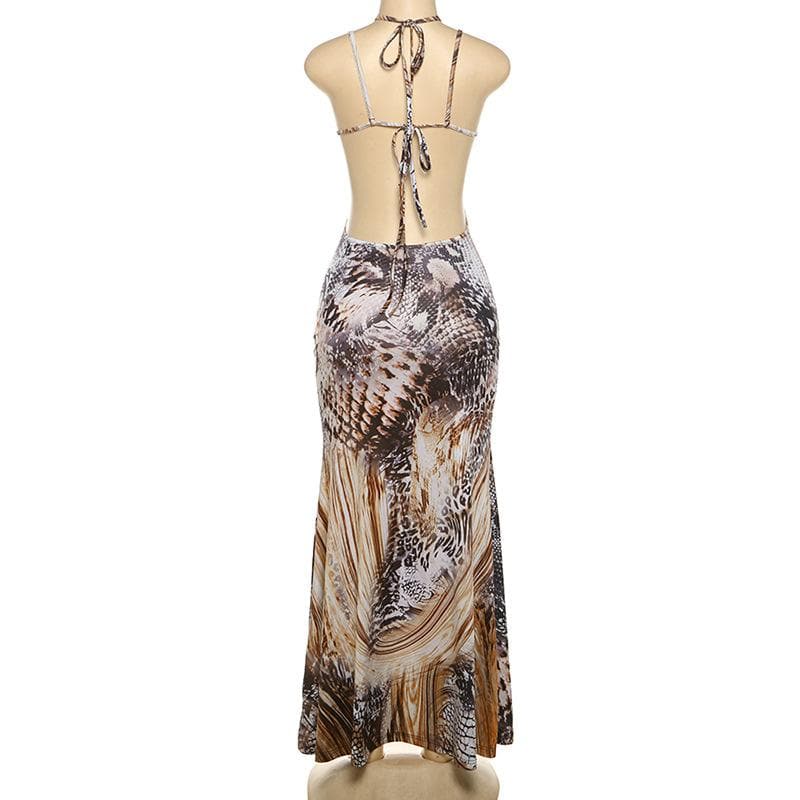 Daring Snakeskin Halter Cut-Out Maxi Dress - Fall Glam & Resort Ready