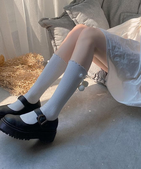Sweet Cherry Ruffle Knee-High Socks - Cozy & Cute Fall Fashion Staple