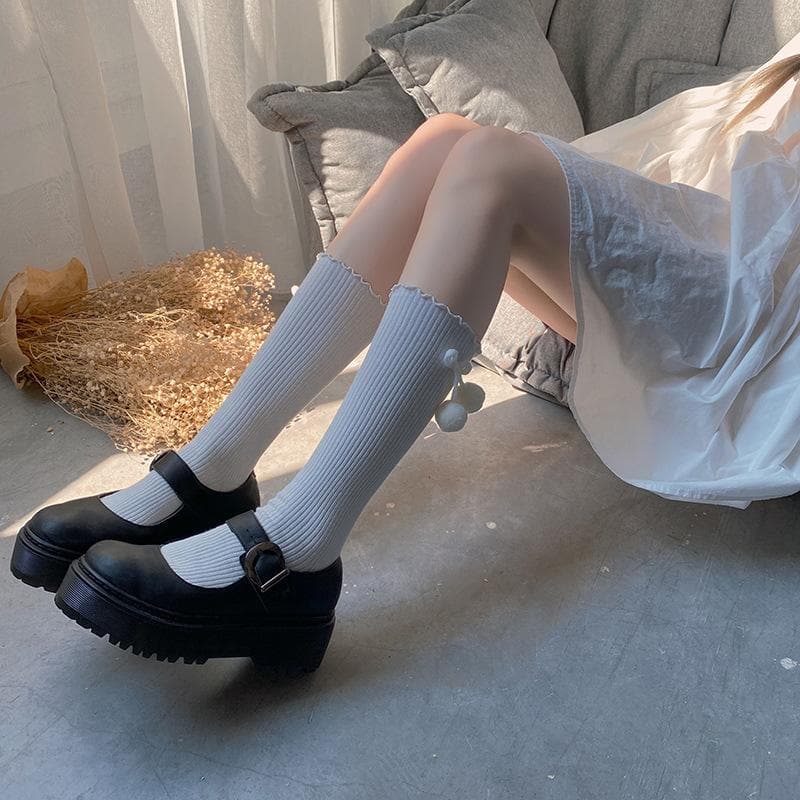 Sweet Cherry Ruffle Knee-High Socks - Cozy & Cute Fall Fashion Staple