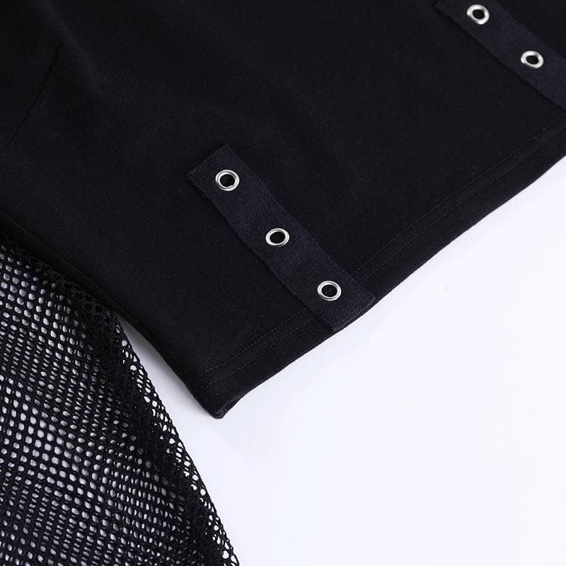 Y2K Alt Fishnet Buckle Crop Top | Off-Shoulder & Cut-Out - Your Edgy Fall & Halloween Essential