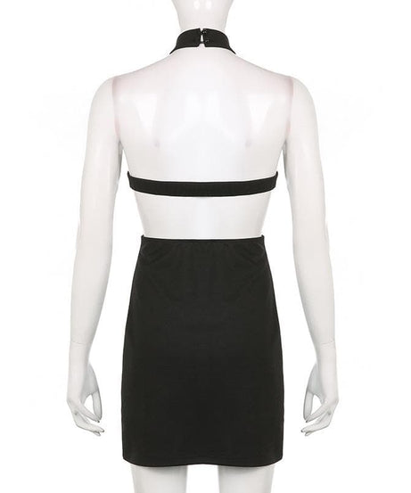 Sultry Black Halter Bodycon Mini Dress - Daring Cut-Outs for Fall Parties & Holiday Nights