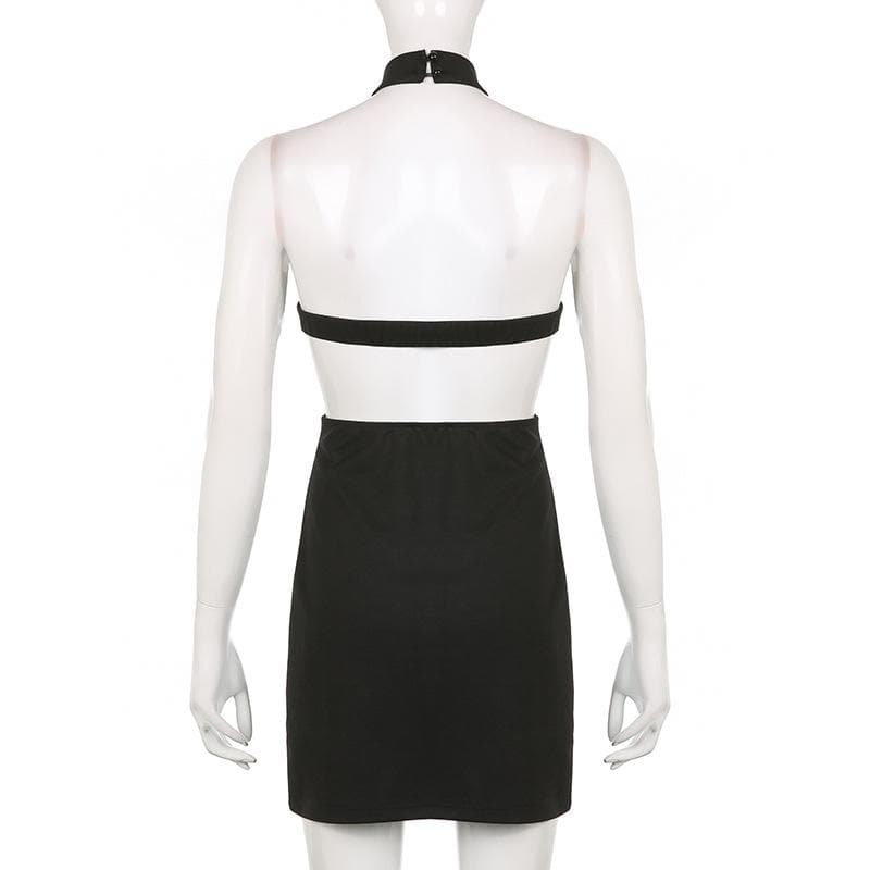 Sultry Black Halter Bodycon Mini Dress - Daring Cut-Outs for Fall Parties & Holiday Nights