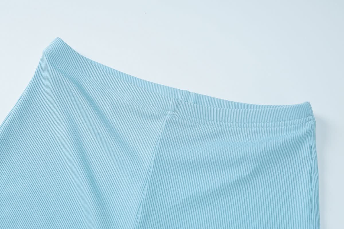 Fall Flair: Sky Blue Ribbed Bell Sleeve Crop Top & Flare Pant Set - Cozy Chic Loungewear