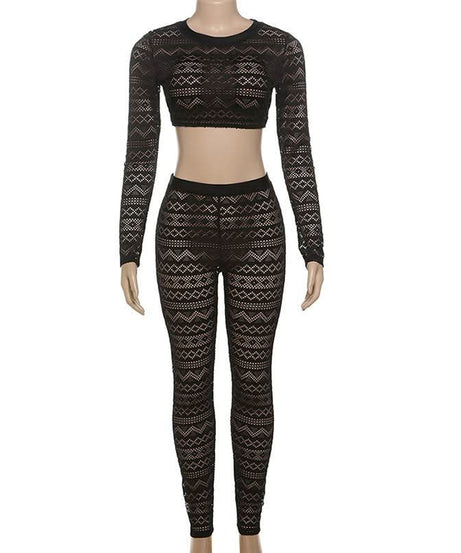 Mystic Sheer Knit Crop Top & Leggings Set | Fall Getaway & Halloween Ready Co-ord