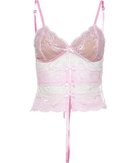 Coquette Chic: Pink Lace Bow Cut-Out Cami Top – Your Autumn Evening & Halloween Party Essential