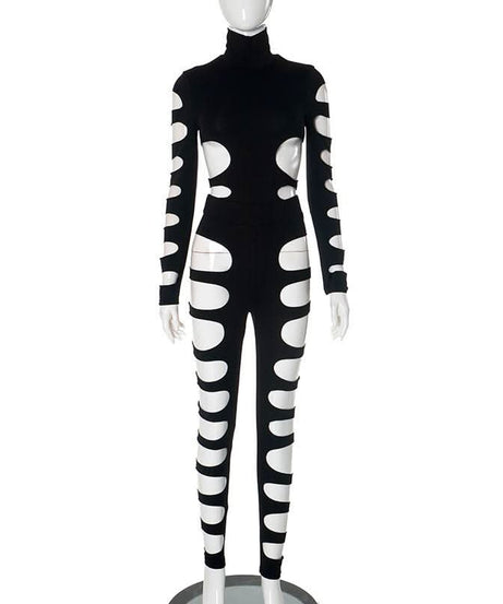Daring Black High-Neck Cut-Out Jumpsuit - Edgy Fall & Halloween Party Style