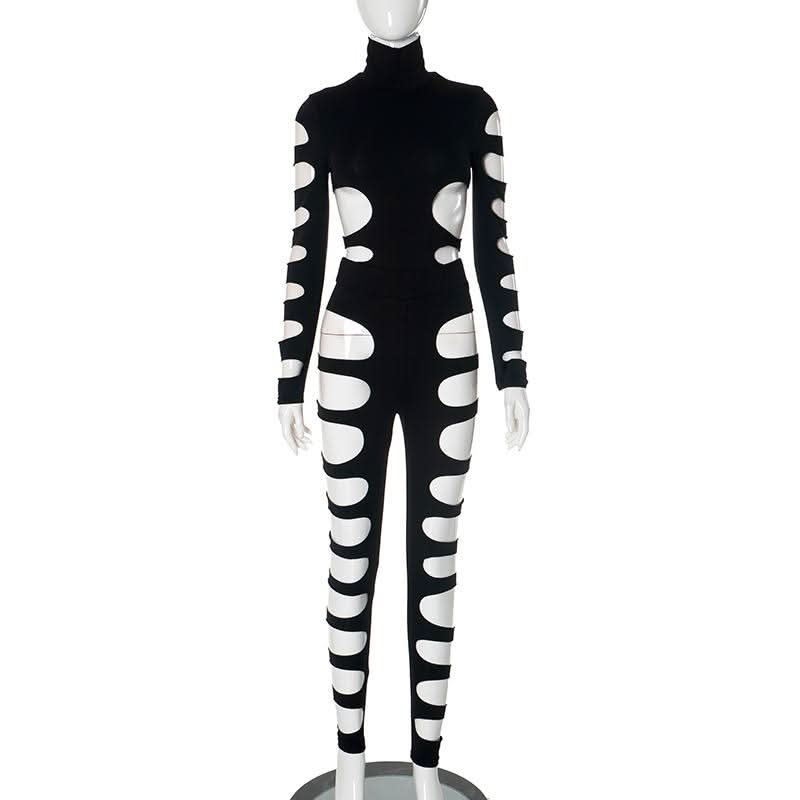 Daring Black High-Neck Cut-Out Jumpsuit - Edgy Fall & Halloween Party Style