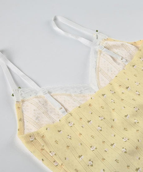 Cottagecore Dream: Dainty Yellow Floral Lace Cami Top – Your Sweet Fall Layering Essential