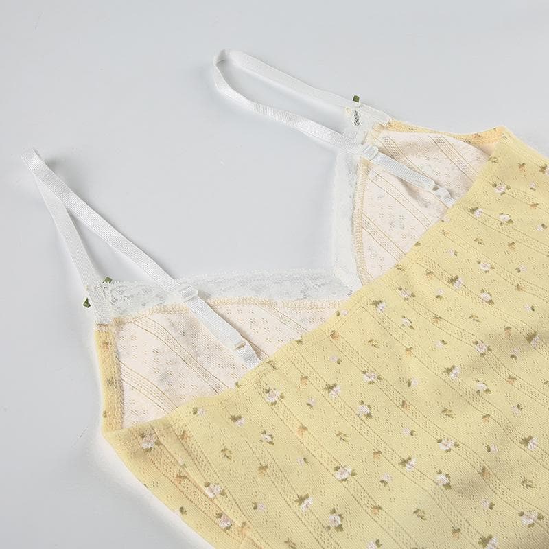 Cottagecore Dream: Dainty Yellow Floral Lace Cami Top – Your Sweet Fall Layering Essential