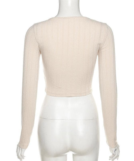 Elevated Fall Ribbed Knit Long Sleeve Top | Chic Chain & Buckle Detail, Asymmetrical Hem