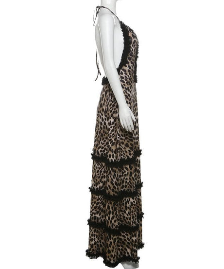 Fall Rendezvous: Luxe Leopard Ruffle Halter Maxi Dress – Your Head-Turning Style Statement
