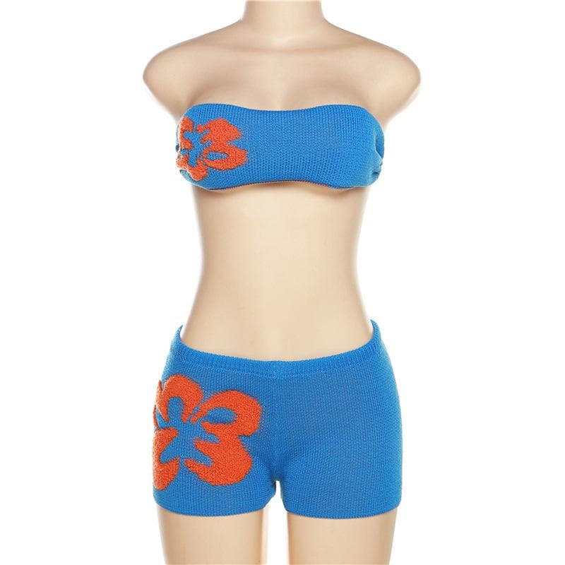 Vibrant Bloom Knit Halter & Shorts Set - Your Chic Fall Getaway & Layering Co-ord