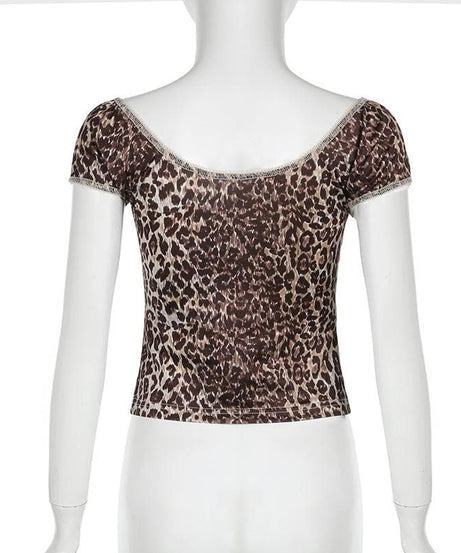 Spotted & Styled: Y2K Leopard Print Puff Sleeve Bowknot Top - Fall's Must-Have