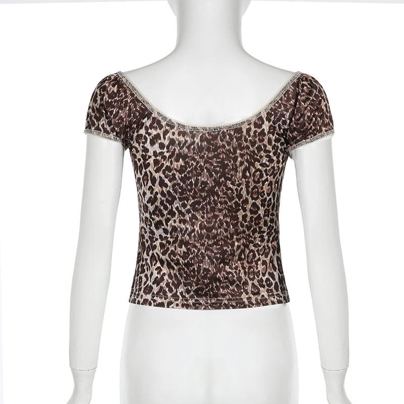 Spotted & Styled: Y2K Leopard Print Puff Sleeve Bowknot Top - Fall's Must-Have