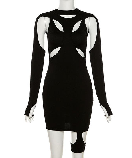 Daring Diva Black Cut-Out Bodycon Mini Dress - Spooky Chic for Fall Parties & Night Out