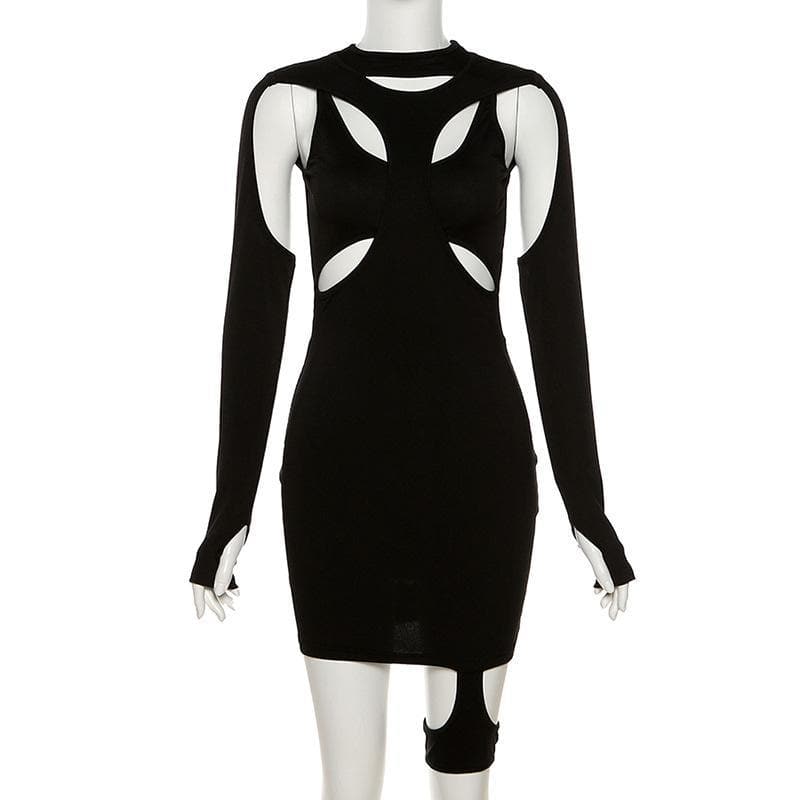 Daring Diva Black Cut-Out Bodycon Mini Dress - Spooky Chic for Fall Parties & Night Out