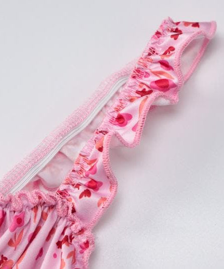 Vibrant Pink Floral Ruched Midi Dress with Ruffle Straps - Chic & Backless for Fall