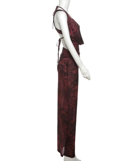 Sultry Fall Nights Halter Maxi Dress | Deep Burgundy Cowl Neck Statement Gown