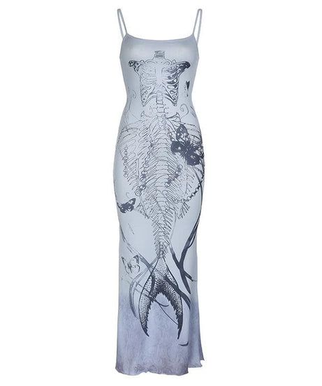 Skeleton Mermaid Ombré Cami Maxi Dress - Spooky Chic Halloween & Fall Style