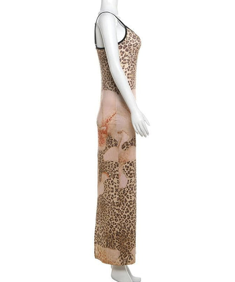 Fierce Leopard & Abstract Floral Maxi Cami Dress - Chic Fall & Holiday Party Ready