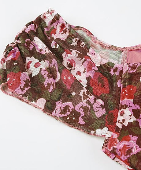 Flirty Fall Floral Mesh Mini Dress - Y2K Sweetheart Cap Sleeve Bodycon