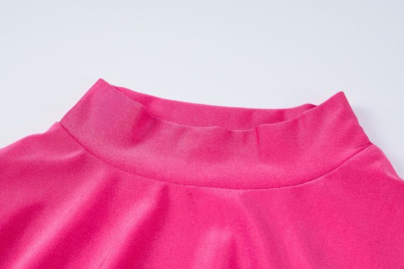Showstopping Hot Pink High-Neck Bodycon Mini Dress with Attached Gloves – Fall & Holiday Party Ready