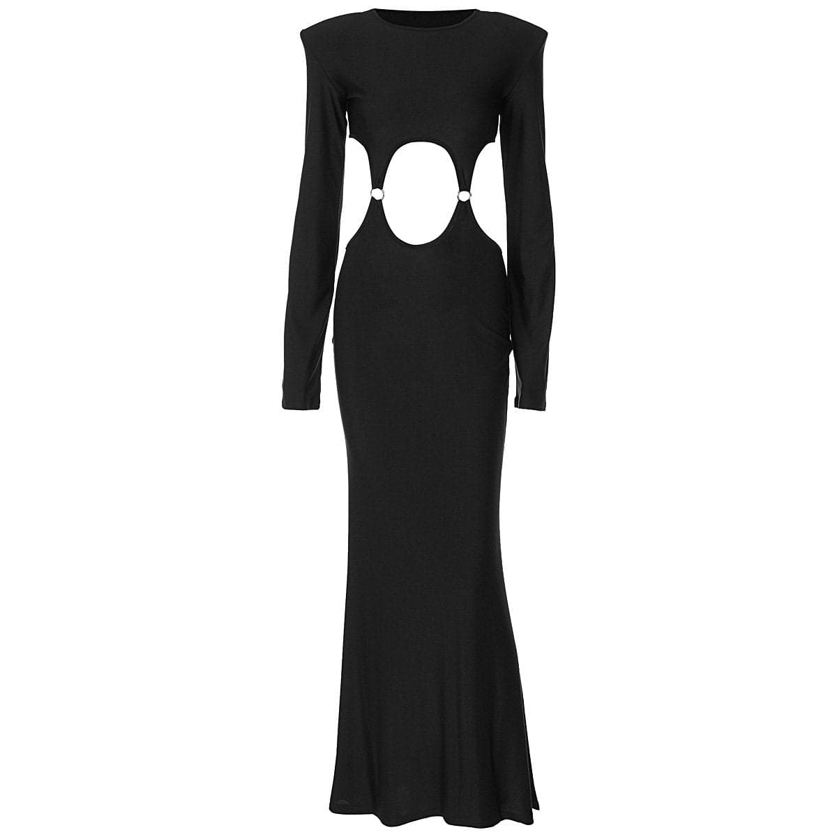 Alluring Black O-Ring Cut-Out Maxi Dress - Fall & Holiday Party Statement
