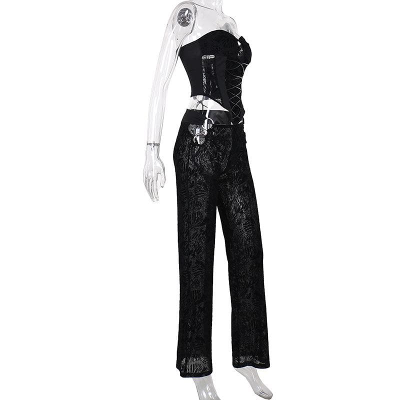 Velvet O-Ring Corset & Cut-Out Pant Set: Your Edgy Fall & Holiday Night Out Look