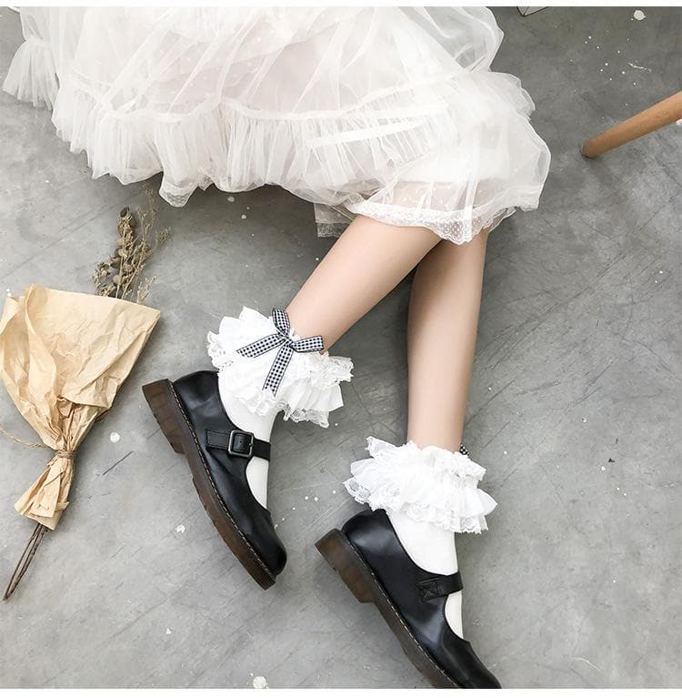 Sweet Gingham Bow Ruffled Lace Ankle Socks | Vintage-Inspired Fall Charm