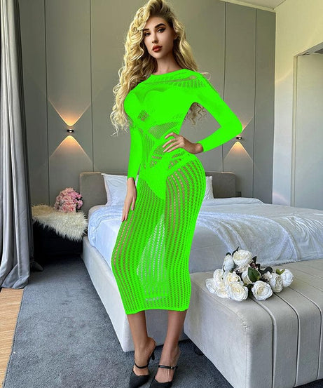 Gothic Glam Sheer Mesh Cutout Midi Dress - Perfect for Fall Parties & Halloween