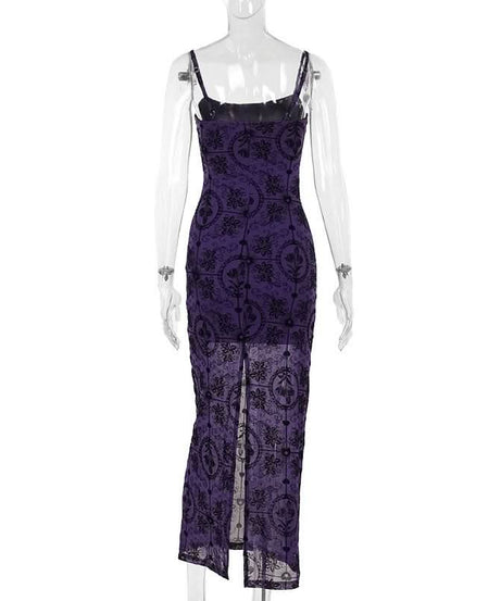 Bewitching Purple Gothic Mesh Maxi Dress - Slay Halloween & Fall with this Mermaid Statement Gown