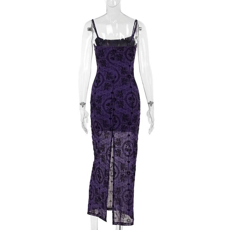 Bewitching Purple Gothic Mesh Maxi Dress - Slay Halloween & Fall with this Mermaid Statement Gown