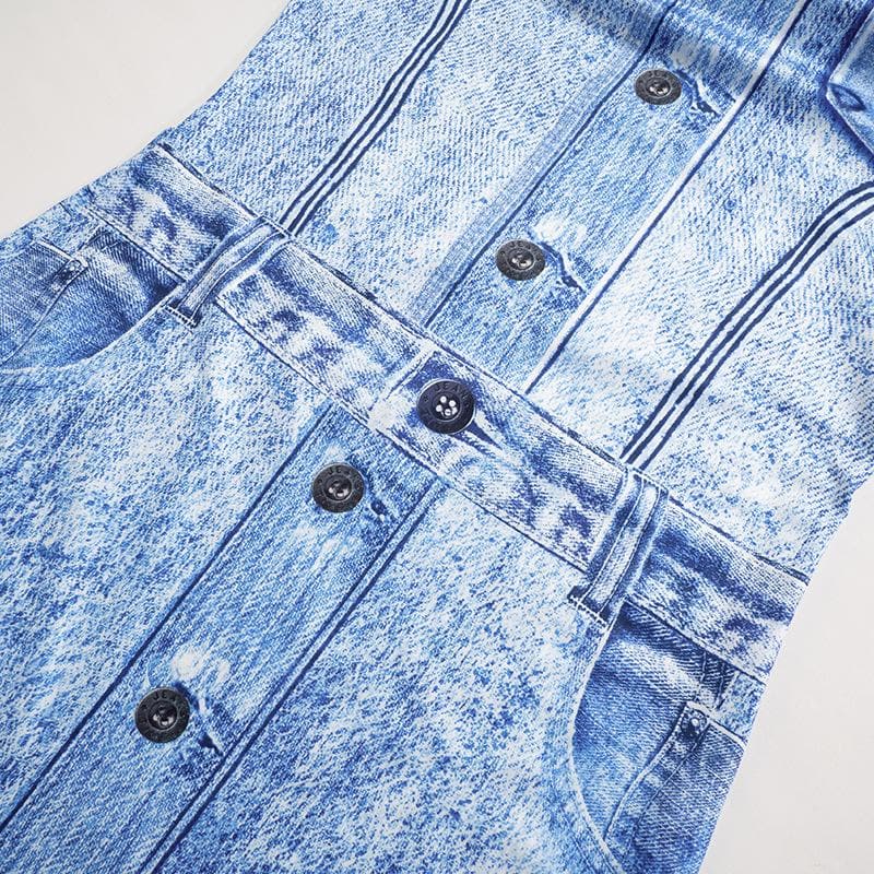 Effortless Fall Chic: Acid Wash Denim Illusion Long Sleeve Maxi Dress