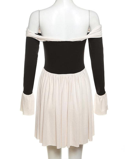 The 'Glamour Bow' Off-Shoulder Mini Dress | Chic Contrast Fall & Holiday Party Essential