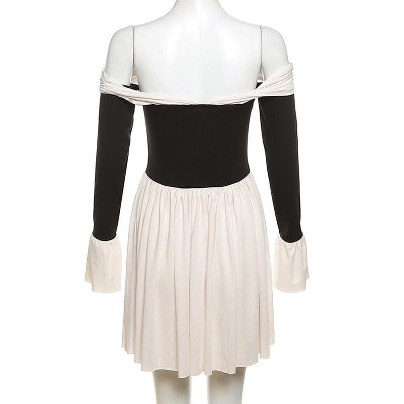 The 'Glamour Bow' Off-Shoulder Mini Dress | Chic Contrast Fall & Holiday Party Essential