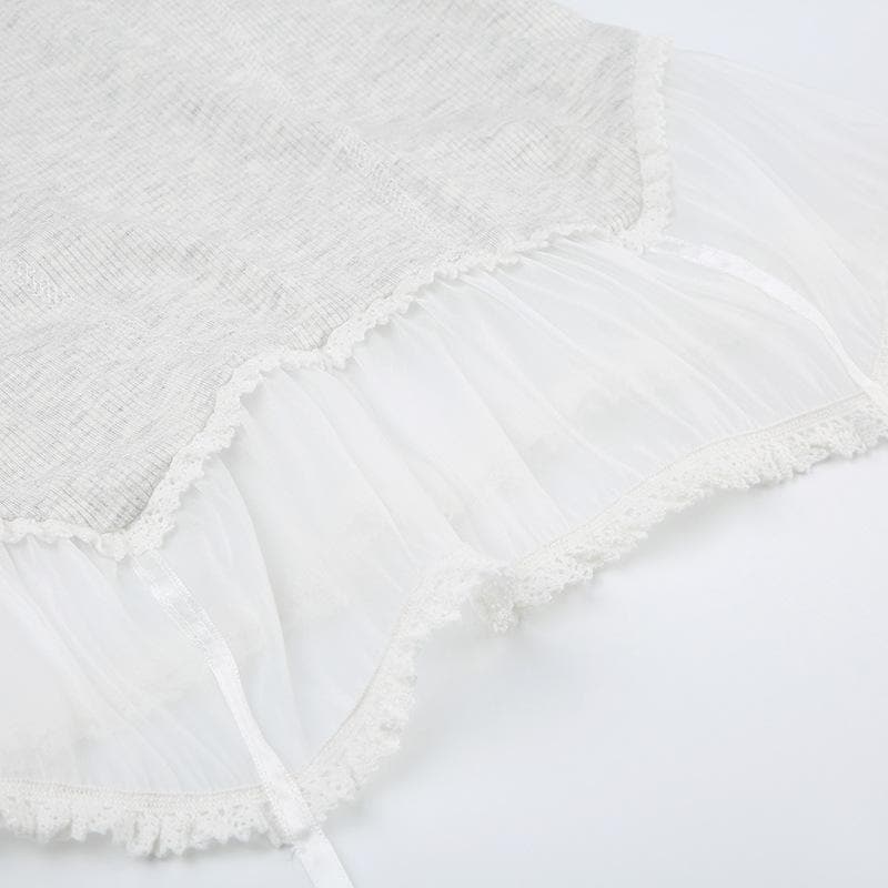 Chic Coquette Bow Corset Cami Top - Ruffled Lace Hem Tank for Fall Style