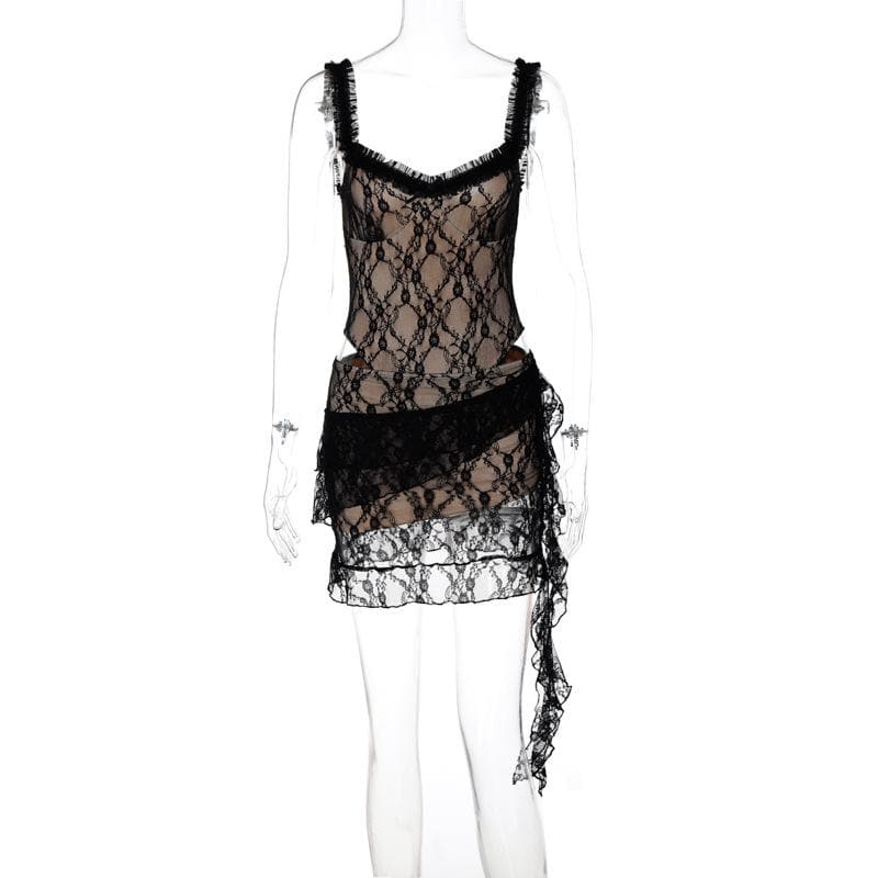 Sultry Black Lace Cut-Out Mini Dress - Daring Fall Nights & Halloween Party Ready
