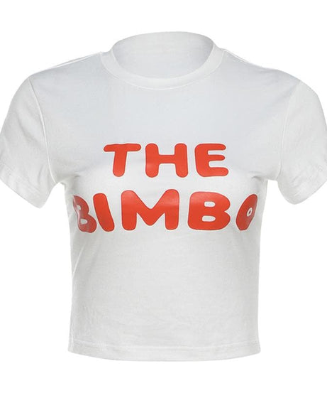 THE BIMBO Statement Crop Top – Iconic White & Red Graphic Tee for Bold Fall Style