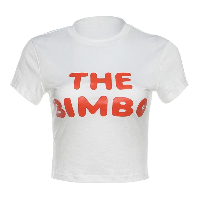 THE BIMBO Statement Crop Top – Iconic White & Red Graphic Tee for Bold Fall Style